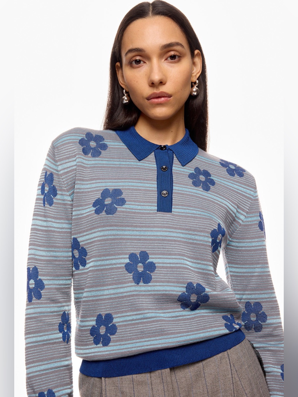 Marni Blue Striped Polo Knit With Light Blue Accents